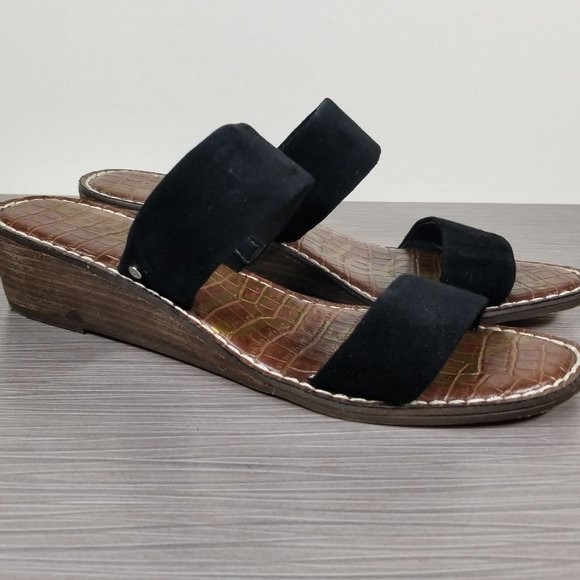 Sam Edelman Shellie Wedge Sandals, Black Suede, Womens Size 8.5 M / 38.5 - Picture 3 of 8